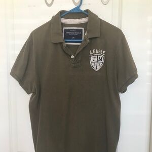 American Eagle Men's Logo Distressed Polo Shirt Size L